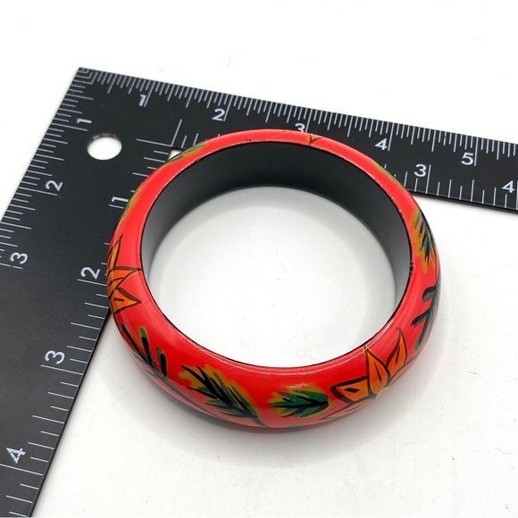 Hand-Painted Artisan Boho Wood Bangle - Picture 3 of 6